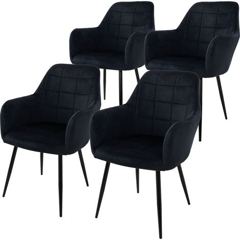 ECD Germany Set 4x Sedie da Pranzo Nero Poltrone Imbottite in Velluto - Stile Design Retro Vintage Scandinavo - Gambe in Metallo - per Sala da Pranzo Soggiorno Cucina o Ufficio (1/5)