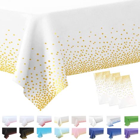 3 Pièces Nappe de Fête Blanc, Nappe en Plastique 137x274cm Couverture de Table de Confettis à Pois Gold Nappe de Table de Fête Rectangulaire pour Décorations d'anniversaire Mariage Noël Halloween (1/5)