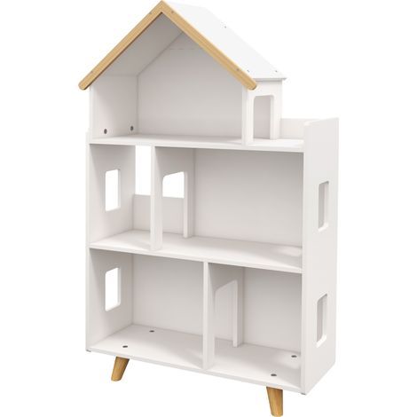 Étagère rangement jouets livres forme maison 3 niveaux blanc naturel 65 x 25 x 108,5 cm