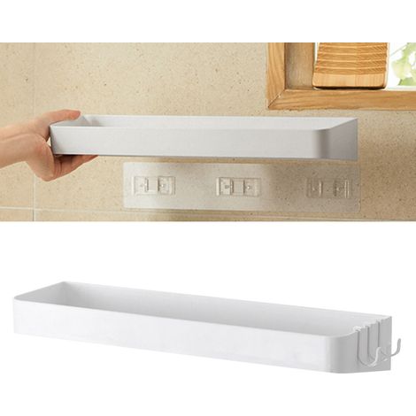 Étagère murale de salle de bain multifonctionnelle, style minimaliste moderne, sans perçage, blanche et rectangulaire. (1/5)