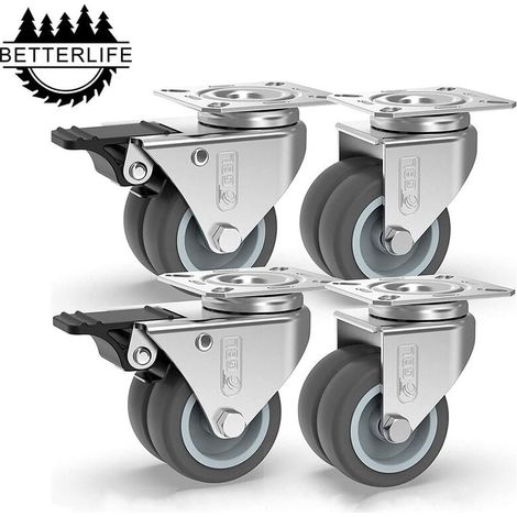 4 Roulettes pour Meubles 400KG , Roulettes Pivotantes 50mm Avec Frein et Sans Frein, Roues Plaques Industrielles Transport (1/5)