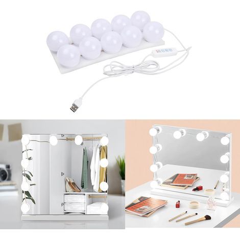 10 LED Vanity Light, Dimmable Mirror Lamp, 3 Colors, Hollywood Style, Makeup Mirror Light Bulb for Bathroom (1/5)
