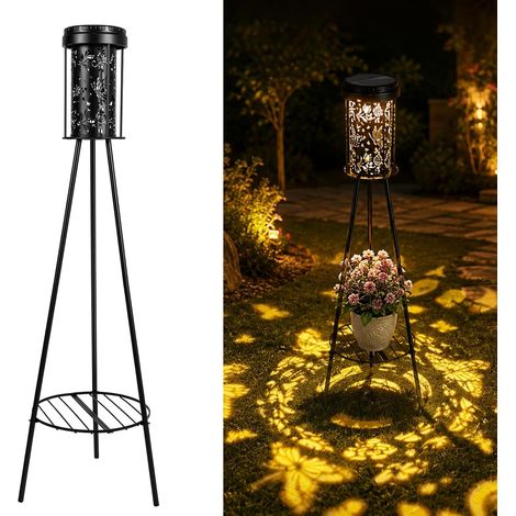 Solarlampe d’extérieur pour jardin, 1 pièce lampadaire solaire papillon avec support pour plantes, lampe décorative de jardin résistante aux intempéries, adaptée pour terrasse, jardin, cour et allées (1/5)