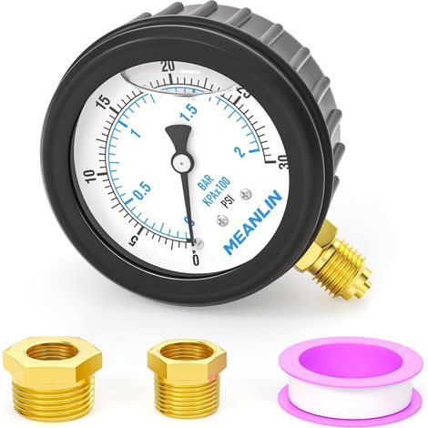 02Bar/030Psi 1/4"BSP 2.5" Bottom Mount Stainless Steel Liquid Filled Dial Pressure Gauge (with Rubber Protective Sleeve), with Hex Socket