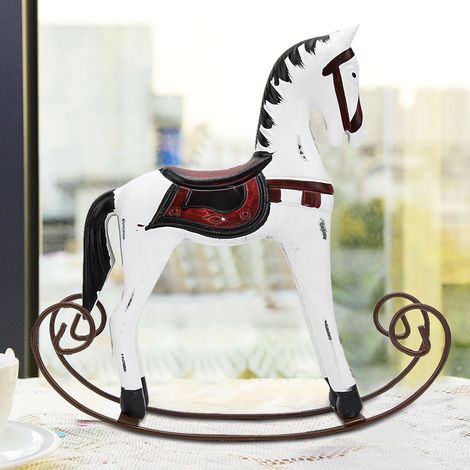 Cheval à bascule en bois sculpté et peint à la main, jouet pour enfants, décoration de table (blanc) (1/5)