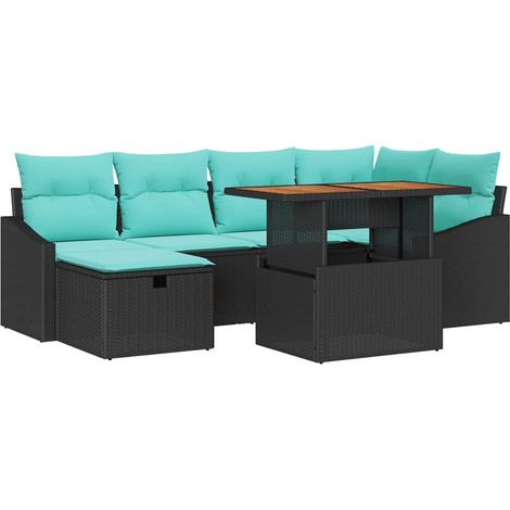 Set Divano da Giardino con cuscino 7 pcs Nero polyrattan vidaXL