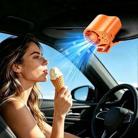 Tragbarer, fahrzeugkompatibler Freisprechventilator mit 199 Geschwindigkeitsstufen und Halbkühltechnologie, USB-aufladbar und ideal für Auto, Arbeit und Camping (grau). (1/5)