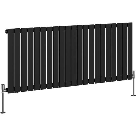 Flat Panel Radiator Central Heating Designer Rads Black with Angle Square Valve Horizontal Single 600x1428mm