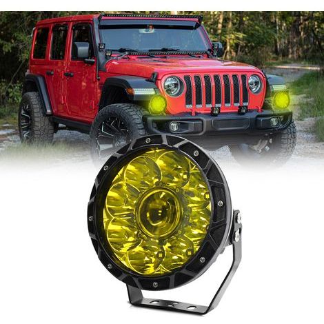 Lampe de travail LED 6000K 200W 7 pouces, feux de conduite ronds pour voiture, Spot étanche IP68 pour camions, motos, SUV, VTT, bateaux jaune. (1/5)