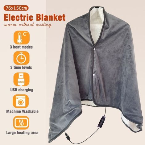 Châle-couverture chauffant électrique USB à 3 vitesses, 76 x 150 cm, multifonctionnelle, épaisse, pour réchauffer les épaules. (1/5)