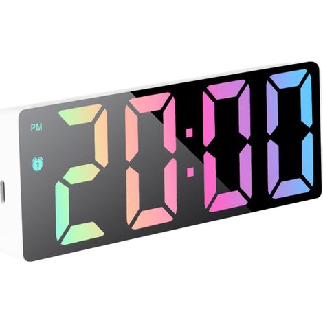 Réveil numérique avec affichage LED, date, température, intensité variable, fonction snooze, réveil à piles pour personnes dormant profondément, personnes âgées, bureau à domicile (blanc coloré) (1/5)
