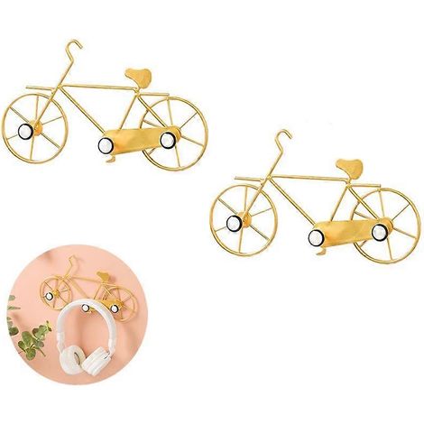 Porte-vélos mural en fer avec crochet, pour la décoration de votre vélo dans l'entrée, la chambre, la salle de bain ou le salon (lot de 2, doré) (1/5)