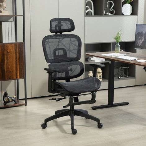 MEUBLIV Silla de oficina ergonómica 66x64x122 cm negra – reposapiés (1/5)
