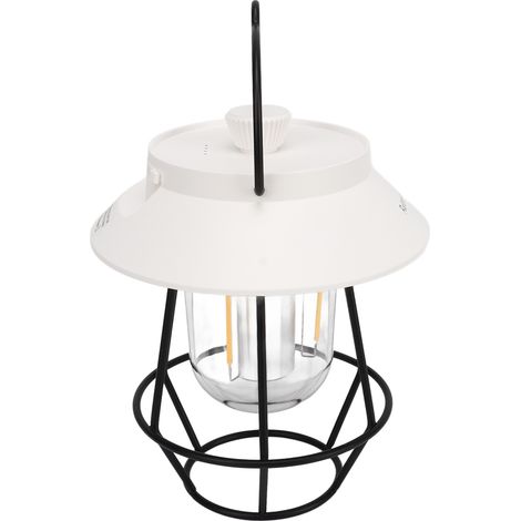 Wasserdichte Campinglampe mit USB-Ladefunktion, 3 Modi, tragbarer Retro-Stil, Metallhaken, Outdoor-Campinglampe, weiß. (1/5)