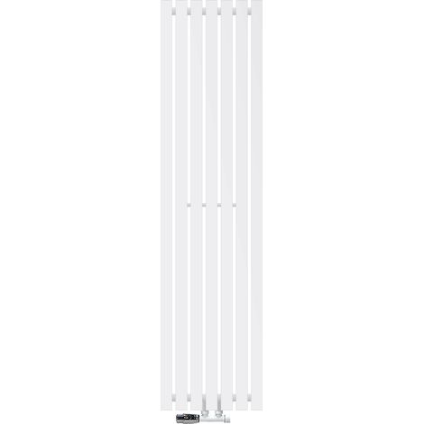 ECD Germany Design Paneelheizkörper Stella Mittelanschluss 370 x 1400 mm Weiß mit Anschlussgarnitur inkl. Thermostat Eck Wand, Flach, Einlagig, Vertikal, Heizkörper Badheizkörper Bad Heizung