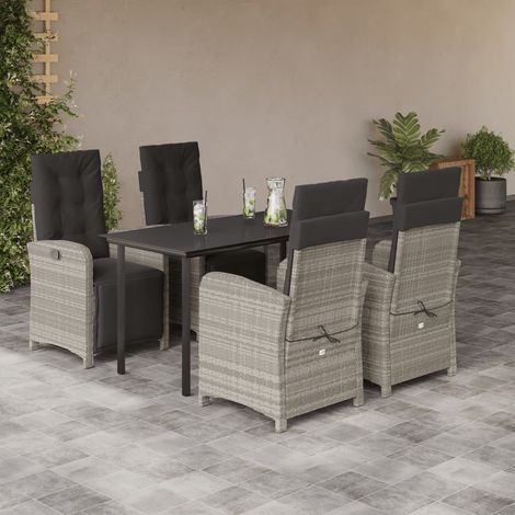 5-tlg. Garten-Essgruppe mit Kissen Hellgrau Poly Rattan