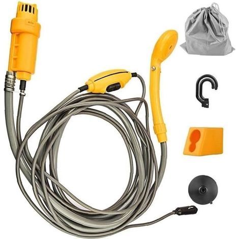 doccia da campeggio, doccia portatile, soffione doccia compatto da campeggio con tubo flessibile da 2 m, gancio regolabile, cavo di alimentazione (1/4)