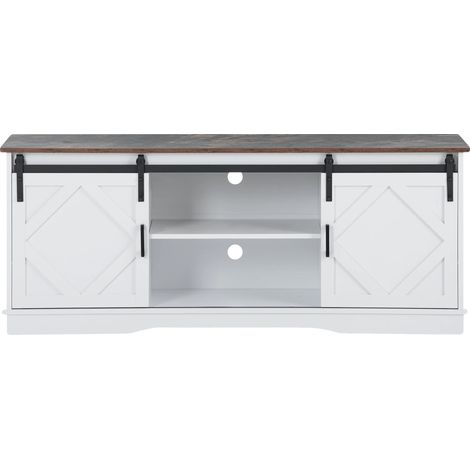 Meuble TV, Design Rustique, Étagères Réglables, BLANC (1/2)