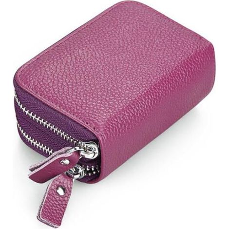 Portefeuille à double fermeture éclair pour femmes en cuir véritable avec blocage RFID (violet)