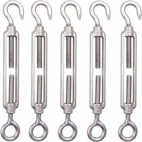 Tendeur Câble M6 - Acier Inoxydable 304 - Réglable Crochet Œillet - Pour Clôture Grillage Fil à Linge Antenne Jardin - Lot de 5 (1/5)