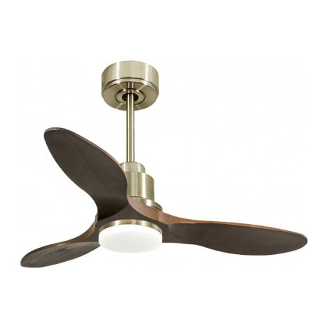 Tenerife de KlassFan - Super destratificateur et ventilateur DC 106 cm Laiton pales bois sombre avec Lumière dimmable 10 à 20 m² (1/5)