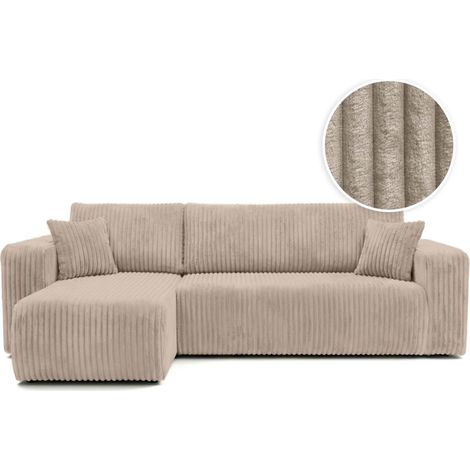 Loungitude – Canapé convertible d'angle réversible 4 places – Velours côtelé épais taupe – Coffre de rangement intégré – Design moderne (1/5)