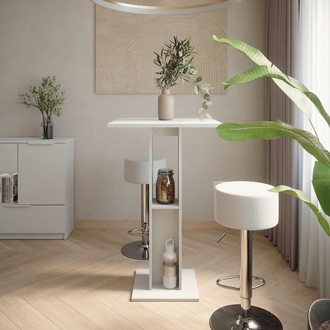 Tavolo bar alto Repose, Bianco, 65 x 65 cm con 2 sgabelli da bar, Vicco