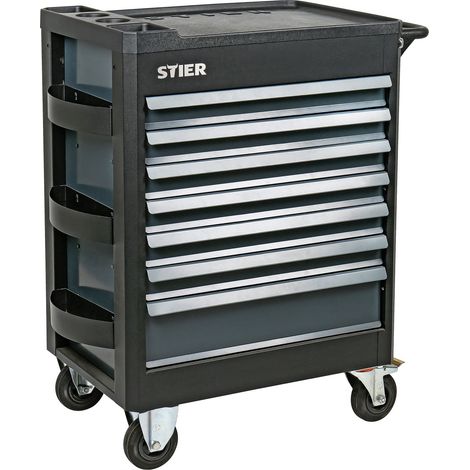 STIER Werkstattwagen Premium, leer und unbestückt, mit Kunststoffabdeckung, Schubladen mit Soft Close Funktion, 6 Hängefächer, Gummi-Rollen mit Bremsen, Zentralverriegelung, Montagewagen, max. 500kg (1/5)