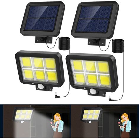 Lot de 2 lampes pour garage et jardin avec détecteur de mouvement, câble de 5 m, 3 modes d'éclairage, étanchéité IP65, solaires 6000 K lumière blanche (1/5)
