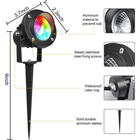 2 Packs 25W RGB Spot LED Extérieur avec Piquet Éclairage Extérieur LED à Piquer Lampe Jardin étanche IP65