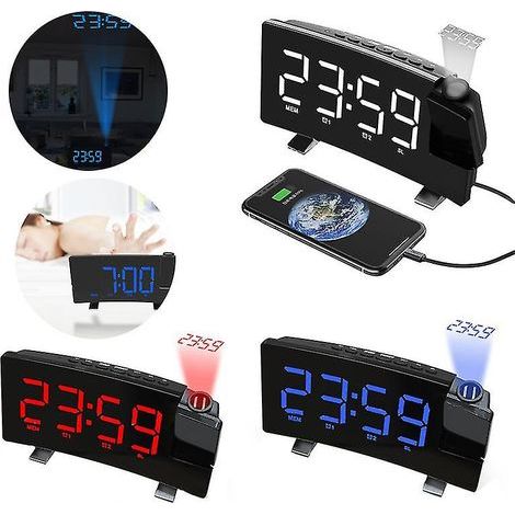 Réveil projecteur numérique avec grand projecteur LED et double alarme puissante, idéal pour les gros dormeurs, les enfants et les personnes âgées. (1/4)