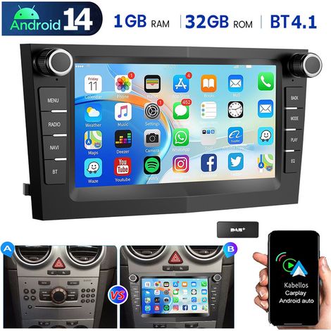 Autoradio Android 14 Apple CarPlay pour Opel Corsa 2006-2014, GPS, Wi-Fi - 1+32G CAM