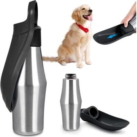 Gourde pour chien - 750 ml - Pliable à 180° - Acier inoxydable - Anti-fuite