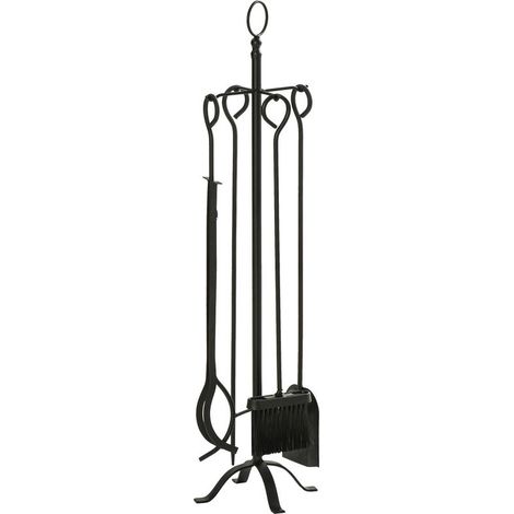 Ensemble Outils Cheminée - 5 Pièces - Métal Noir - Pour Cheminée Intérieure Et Extérieure - 20 x 20 x 82 5 Cm (1/5)