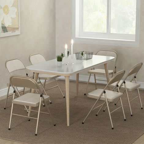 Lot de 6 fauteuils pliants design en polyester et acier, teinte beige, dimensions 45x46x78 cm (1/5)