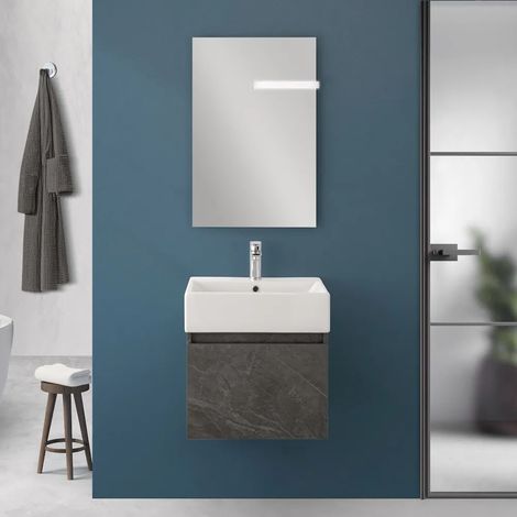 Mobiletto bagno sospeso 50 cm salvaspazio pietra 1 anta Kira (1/5)