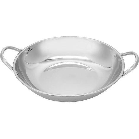 Wok de cuisson à double poignée, poêle en acier inoxydable, wok de cuisine-23.00X22.00X5.00CM-Silver (1/4)