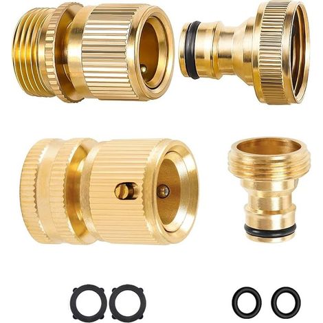 Connecteur de robinet de tuyau d'arrosage en laiton, adaptateur mâle et femelle de tuyau de 3/4 pouce, connecteur d'extrémité de tuyau d'arrosage à branchement rapide et pulvérisation (4 packs) (1/4)