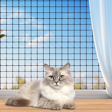 Filet de protection pour chat pour balcon, 6 x 3 m, renforcé avec accessoires, corde de fixation de 19 m, 20 cravates, 20 crochets et 20 broches), résistant aux morsures et à la déchirure