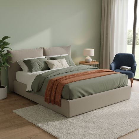 Talamo Italia Cama matrimonial Tiziana, Cama contenedor con revestimiento de tela, 100% Made in Italy, Apertura frontal, adecuado para colchón 160x190 cm, Tórtola, con embalaje reforzado (1/5)