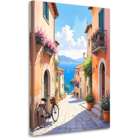 Tableaux, Italie Rue toscane avec vue sur les montagnes,40x60 (1/4)
