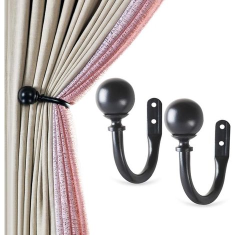 Lot de 2 attaches pour rideaux - pinces décoratives pour rideaux - attaches pour rideaux - support pour rideaux pour décoration intérieure - noir - 9,5 x 11 x 1 cm - Métal (1/3)