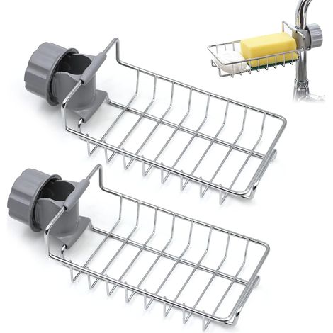 Lot de 2 supports de rangement pour robinet, porte-éponge de cuisine en acier inoxydable, support de rangement pour évier, porte-savon, brosse à vaisselle, égouttoir à torchons, accessoires de salle d