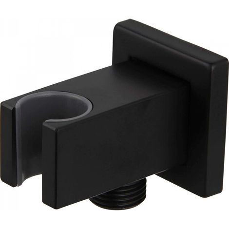 Curseur barre de douche à main mural en laiton massif avec sortie d'eau, coude d'alimentation de douche à main mural 1/2" NPT, Noir (1/5)