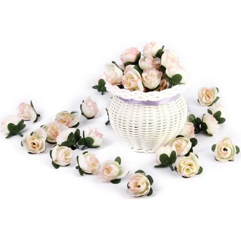 MINKUROW 50 Pezzi 3 Cm Testa Di Fiore Artificiale Rosa Finta Decorazione Di Piante Artificiali Per Feste Di Matrimonio In Casa, Champagne