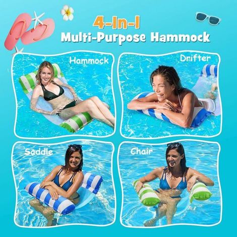 Hamac flottant de piscine de 130 cm, selle 4 en 1, chaise longue, hamac, flotteur gonflable, tapis de plage inclinable (1/5)