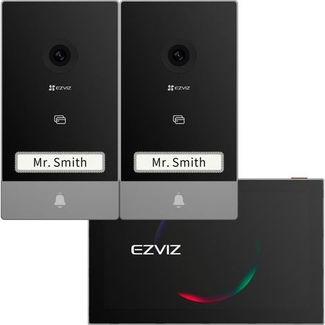 Ezviz – Visiophone 2 entrées avec écran intérieur – 2 platines de rue – Alimentation électrique par câble – Vision nocturne