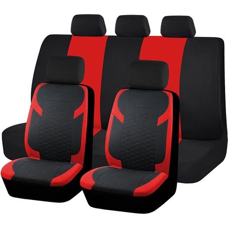 Housses de Siège Auto Complètes,Douces et Respirantes,Avant et Banquette Arrière,Confort Sportif,Universelles pour Voiture,Rouge (1/5)
