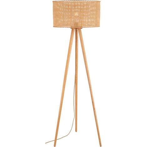 Sulion - Lampadaire Trépied en Rotin Naturel et Bois (E27)
