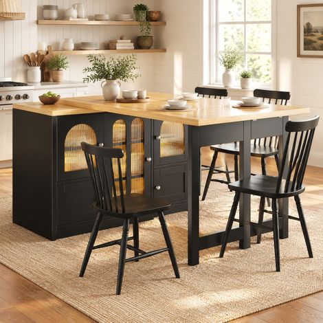 Buffet table extensible 120-197x40x72 cm en MDF noir, 3-en-1, gain de place – MEUBLIV (1/5)